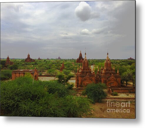 Smaller Temples Next To Dhammayzika Pagoda Metal Print featuring the photograph View Of Smaller Temples Next To Dhammayazika Pagoda Built In 1196 By King Narapatisithu Bagan Burma by PIXELS XPOSED Ralph A Ledergerber Photography