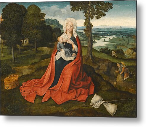 Workshop Of Joachim Patinir Metal Print featuring the painting Virgin and Child seated before an extensive Landscape by Workshop of Joachim Patinir