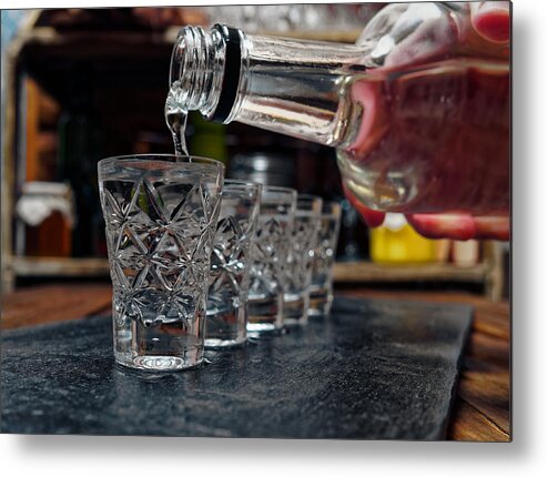 Alcohol Metal Print featuring the photograph Vodka shots by Invizbk