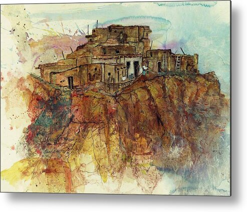 Indian Metal Print featuring the painting Walpi Village First Mesa Hopi Reservation by Elaine Elliott
