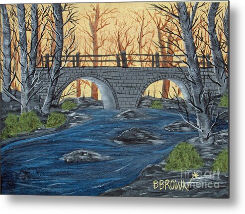 Landscape Metal Print featuring the painting Water under the Bridge by Brenda Brown