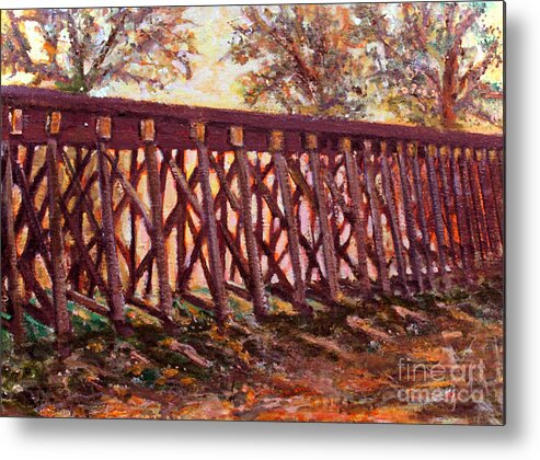 Waltham Metal Print featuring the painting Wednesday at the Railroad Bridge by Rita Brown