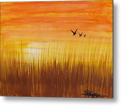 Wheatfield At Sunset Metal Print featuring the painting Wheatfield at Sunset by Darren Robinson