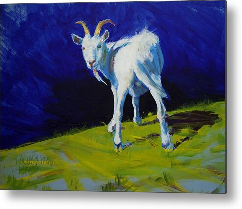 White Metal Print featuring the painting White Goat Painting by Mike Jory