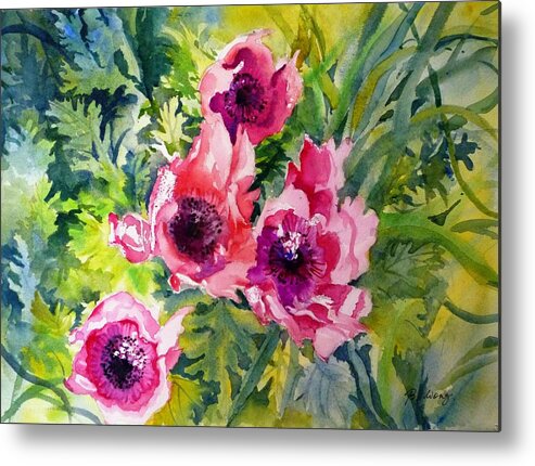 Red Flowers Metal Print featuring the painting Wild Anemones by Betty M M Wong