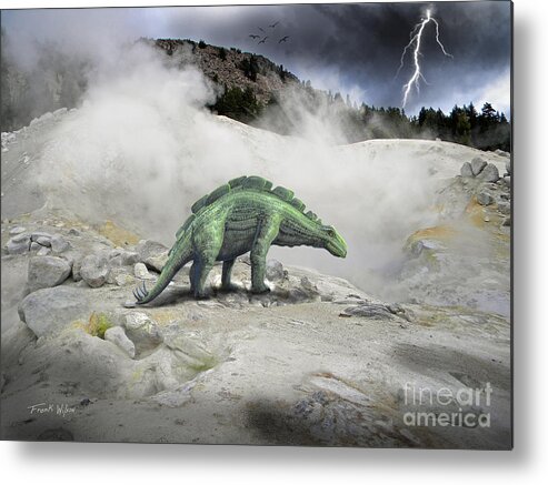 Dinosaur Art Metal Print featuring the mixed media Wuerhosaurus Near Volcanic Vent by Frank Wilson
