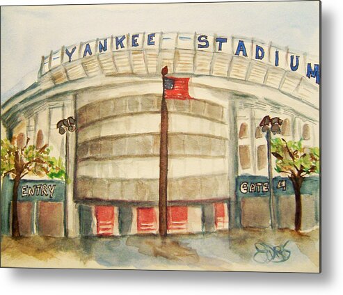 Yankees Metal Print featuring the painting Yankee Stadium by Elaine Duras