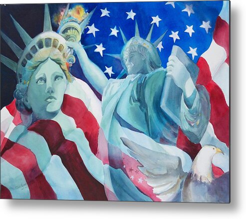 Statue Of Liberty Painting Metal Print featuring the painting Yearning To Be Free by Sue Kemp
