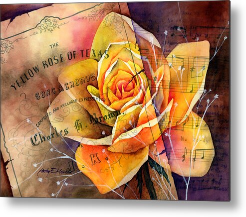 Rose Metal Print featuring the painting Yellow Rose of Texas by Hailey E Herrera