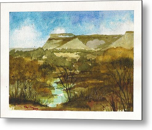 Watercolor Metal Print featuring the painting Yellowhouse Canyon by Tim Oliver