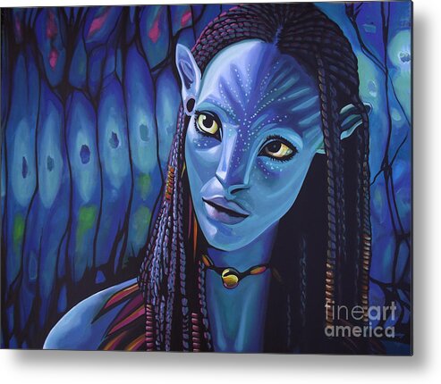 Avatar Metal Print featuring the painting Zoe Saldana as Neytiri in Avatar by Paul Meijering