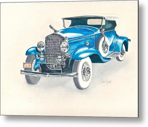 Vintage Metal Print featuring the painting 1930 Cadillac by Frank SantAgata