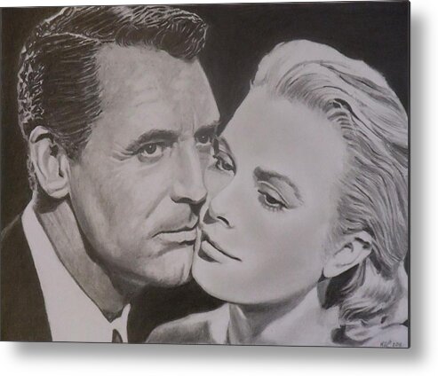Cary Grant Metal Print featuring the drawing Cary Grant and Grace Kelly #2 by Mike OConnell