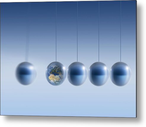 Newton's Cradle Metal Print featuring the photograph Newtonian Earth, Conceptual Artwork #2 by Detlev Van Ravenswaay