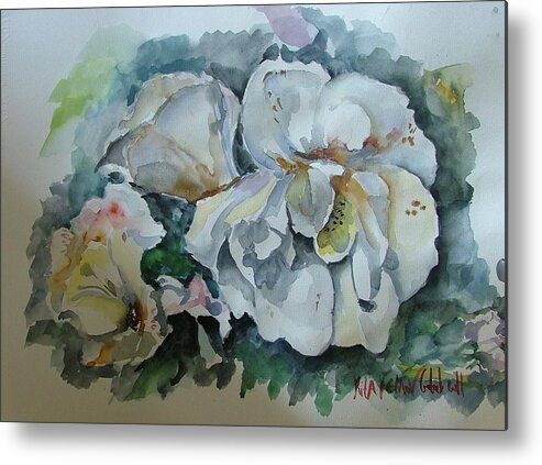 Leaves Metal Print featuring the painting White Flowers #1 by Rita Fetisov