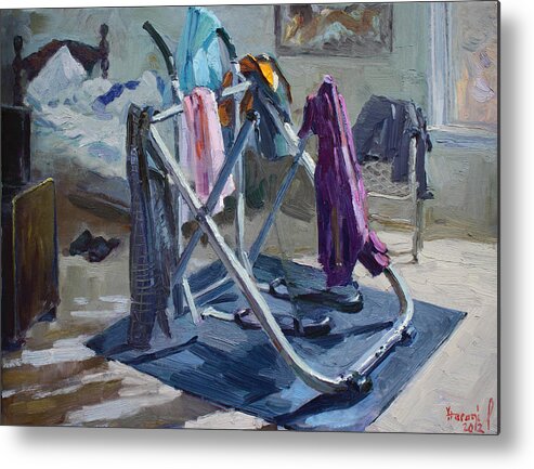 Bedroom Metal Print featuring the painting A Single Guy Bedroom by Ylli Haruni
