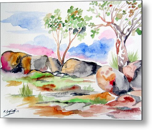 Devil' Marble Metal Print featuring the painting Australian rocks outback by Roberto Gagliardi