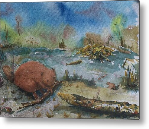 Beaver Metal Print featuring the painting Baby Beaver I by Barbara McGeachen