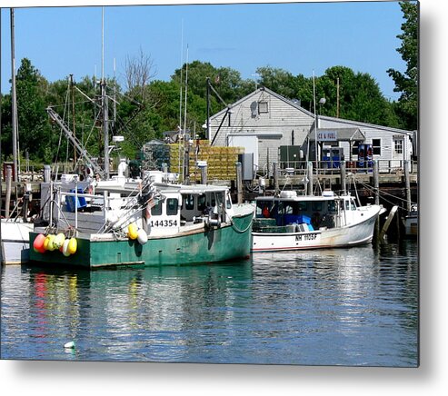 Boat Dock Pier Fishing Water Bay Sea Seaside Shore Metal Print featuring the photograph Back From The Sea by Kevin Fortier