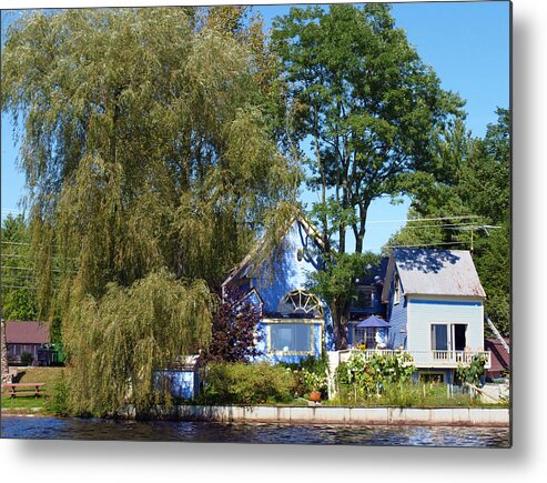 Willow Metal Print featuring the photograph Blue House with Willow by Katherine Huck Fernie Howard