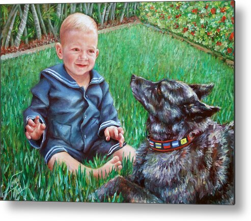  Metal Print featuring the painting Bobby and Cinder by Nancy Tilles