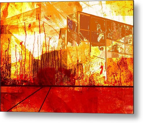 Abstract Metal Print featuring the digital art City in red and yellow by Joseph Ferguson