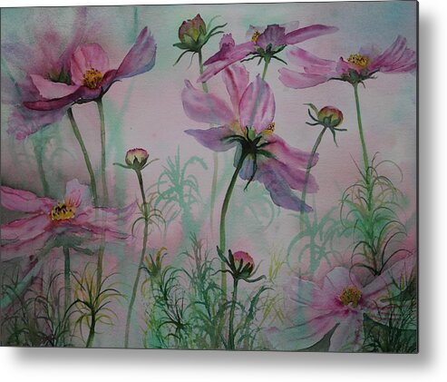 Flowers Metal Print featuring the painting Cosmos by Ruth Kamenev