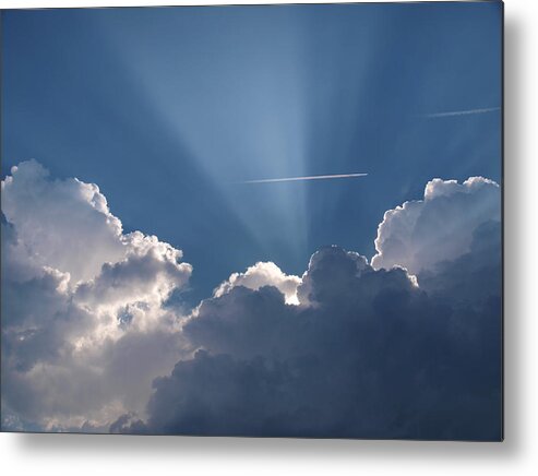 Blue Metal Print featuring the photograph Even Through the Clouds You Will Find a Ray of Sunshine by Teri Schuster