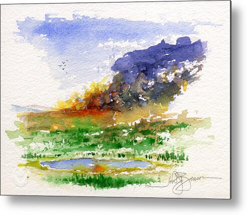 Fire Metal Print featuring the painting Fire on the Pond by John D Benson