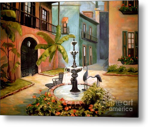 French Quarter Metal Print featuring the painting French Quarter Fountain by Gretchen Allen