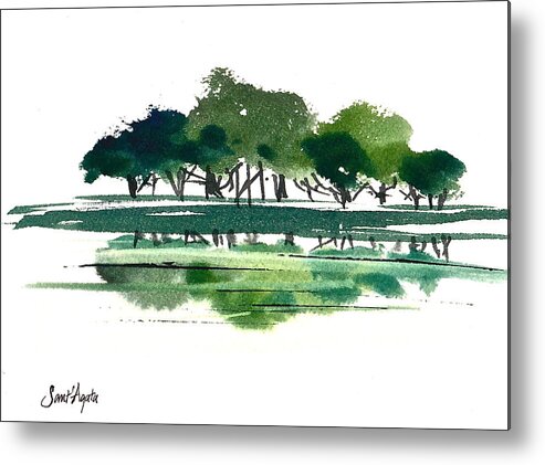 Tree Metal Print featuring the painting Green Lake Forest by Frank SantAgata