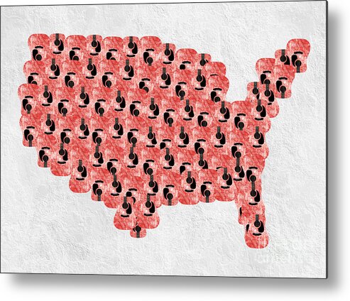 Guitar Metal Print featuring the digital art Guitar Town USA MAP Red by Andee Design
