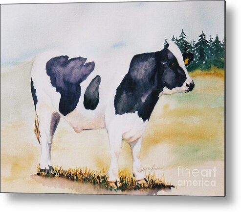 Black & White Cow Metal Print featuring the painting Holstein by Susan Herber