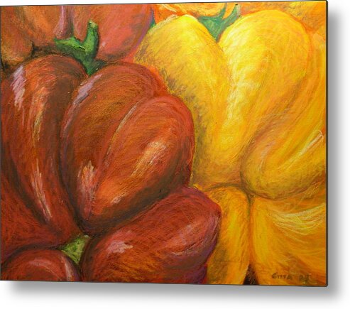  Bell Peppers Paintings Metal Print featuring the painting Illustrated Peppers by Gitta Brewster