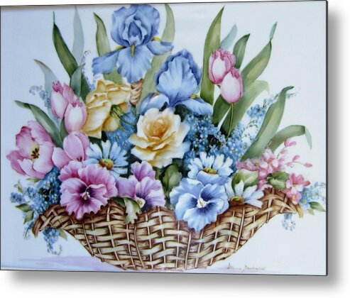 Porcel.ain Metal Print featuring the ceramic art Image 1119 flower basket by Wilma Manhardt