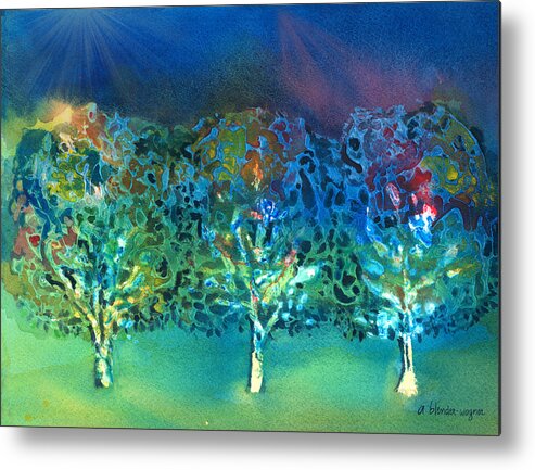 Tree Metal Print featuring the mixed media Jeweled Trees by Arline Wagner