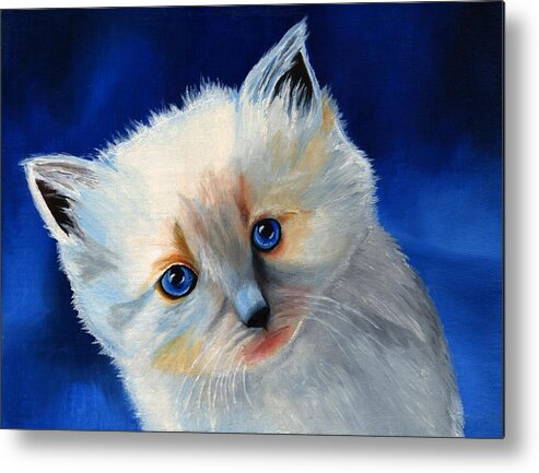 Kitten Metal Print featuring the painting Kitten in Blue by Vic Ritchey
