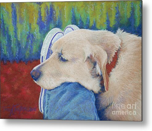 Canine Metal Print featuring the pastel Leg Warmer by Tracy L Teeter 