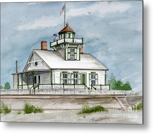 Ludlams Beach Lighthouse Metal Print featuring the painting Ludlams Beach Lighthouse by Nancy Patterson