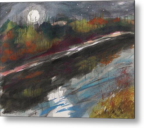 Moon Metal Print featuring the painting Moon From Washington Crossing PA Bridge by John Williams