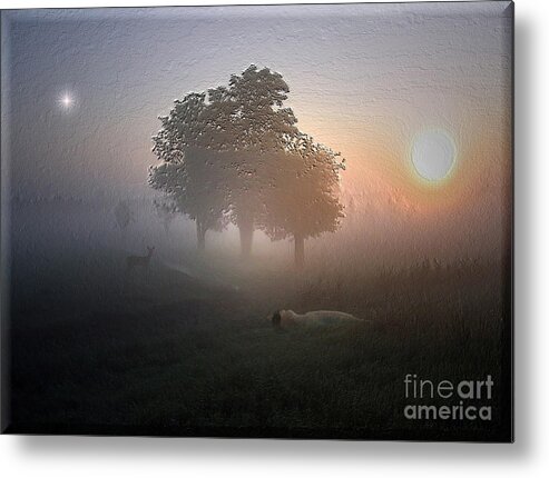 Symbolic Art. Morning Metal Print featuring the digital art Morning fog by Harald Dastis