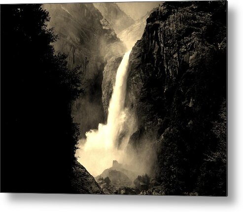 Sepia Metal Print featuring the photograph Mystery Falls by Ellen Heaverlo