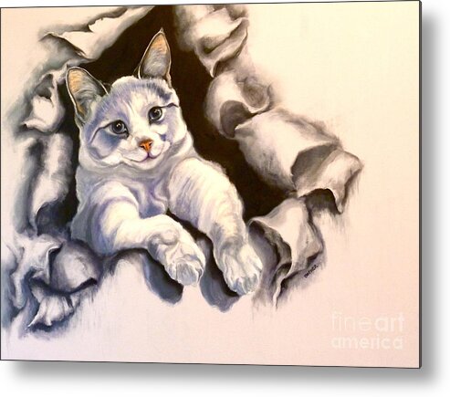 Cat Metal Print featuring the painting Paper Tiger by Susan A Becker