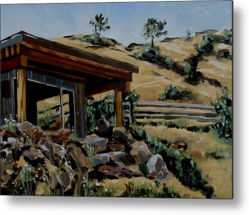 Montana Metal Print featuring the painting Park's Sauna Livingston MT by Les Herman