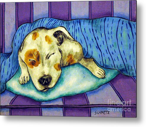 Pit Bull Metal Print featuring the painting Pit Bull Terrier Sleeping by Jay Schmetz