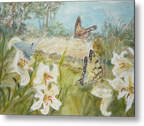 Butterfly Metal Print featuring the painting Playing in the Garden by Dorothy Herron