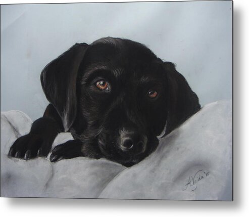 Pets Metal Print featuring the pastel Puppylove by Andrea Vajda