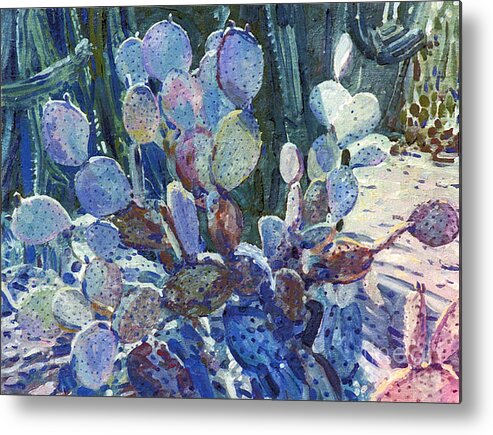 Cactus Metal Print featuring the painting Purple Opuntia by Donald Maier