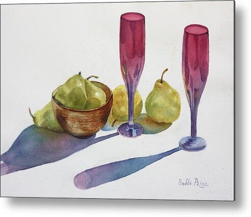Watercolors Metal Print featuring the painting Red Flutes and Pears by Bobbi Price