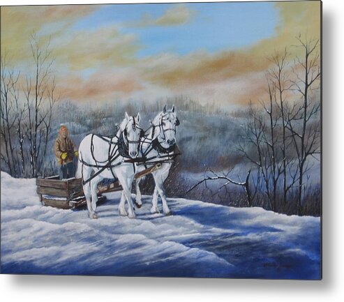 Horse Metal Print featuring the painting Sleigh Ride by Sheila Banga